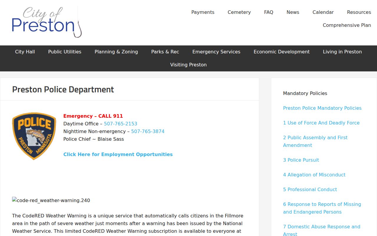 Preston warrant records police department contact page