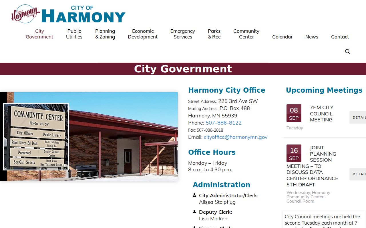 Harmony warrant records city office contact page