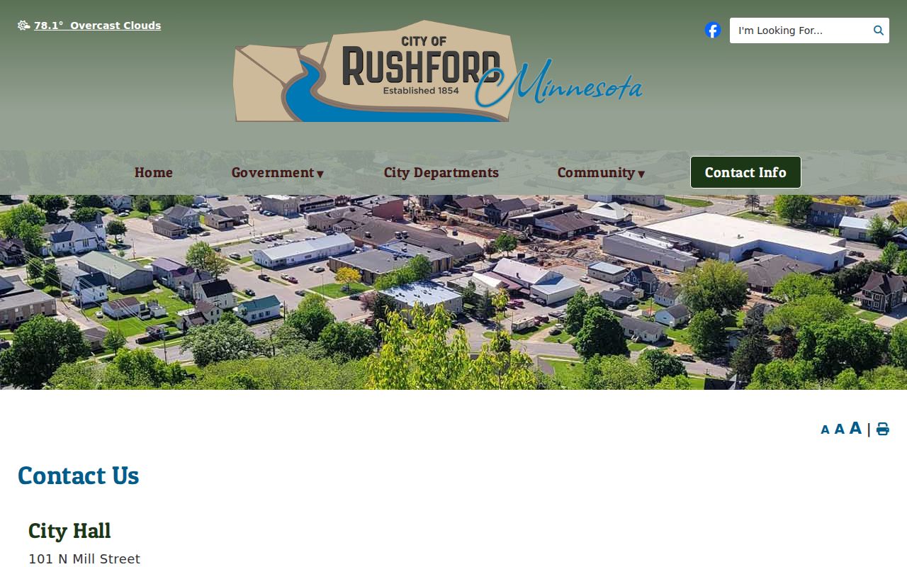 Rushford warrant records City Hall contact page