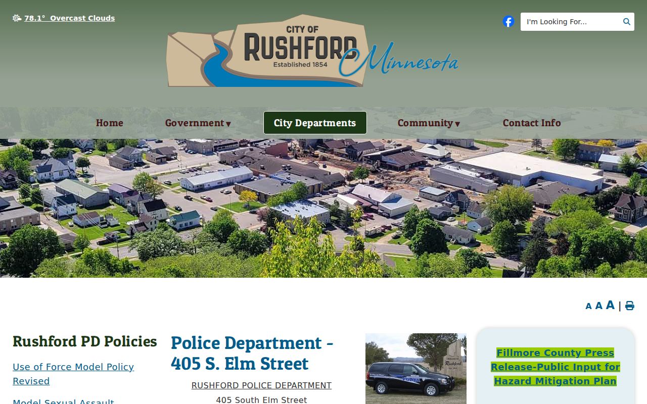 Rushford warrant records police department contact page