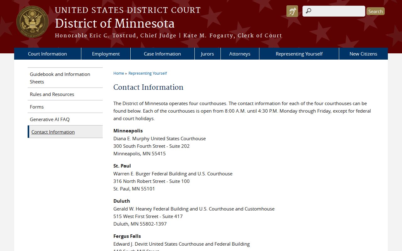 Fillmore County arrest warrant federal court contacts